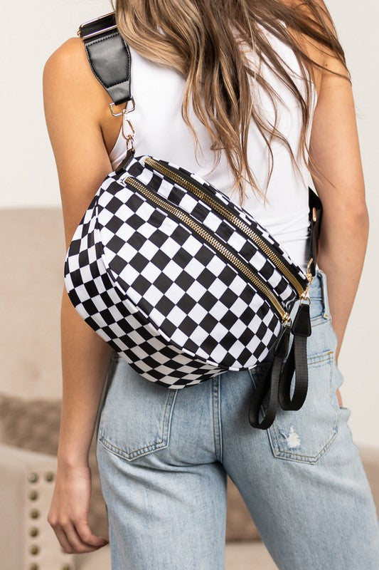 Finish Line Checkered Crossbody Crescent Bag