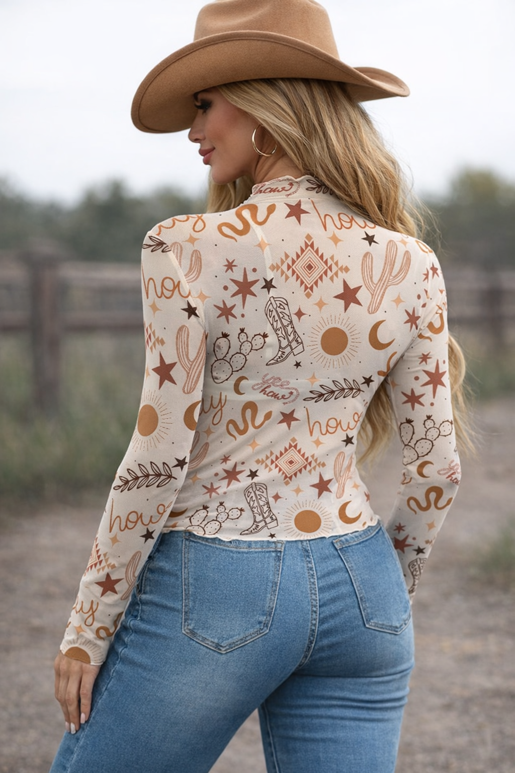 Yeehaw Howdy Long Sleeve Mesh Top