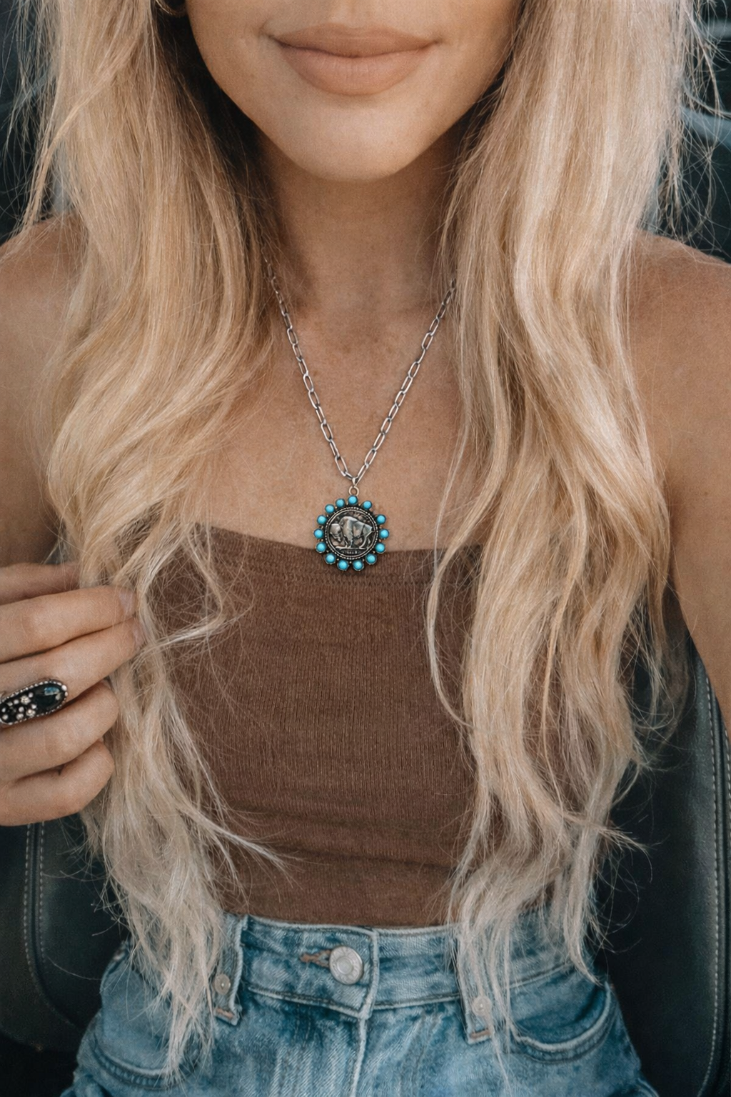 Western Buffalo Coin Turquoise Necklace