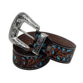 Myra Turquoise Floral Leather Belt with Antique Silver Buckle – Western Chic Women’s Accessory