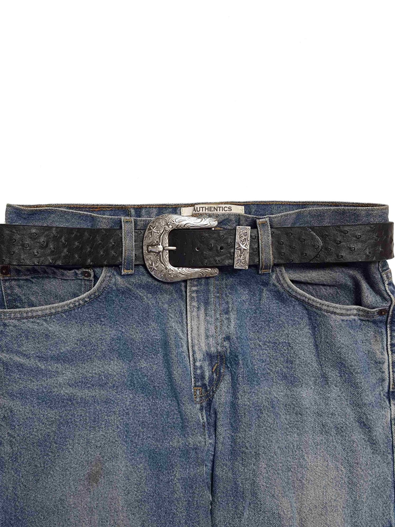Longhorn Buckle Set w. Ostrich Print Belt