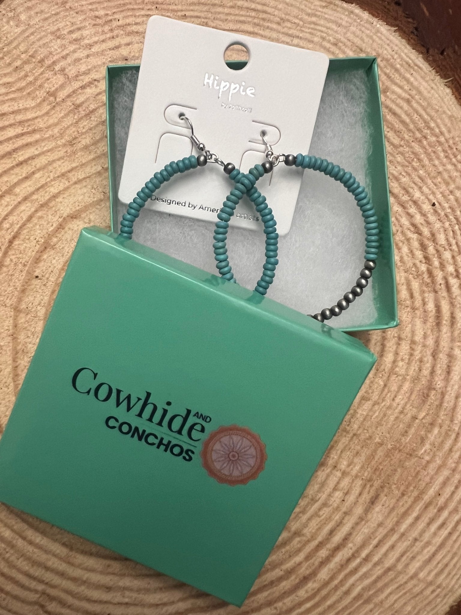 Western Faux Pearls and Faux Turquoise Hoop Earrings - 2 1/2 inch drop